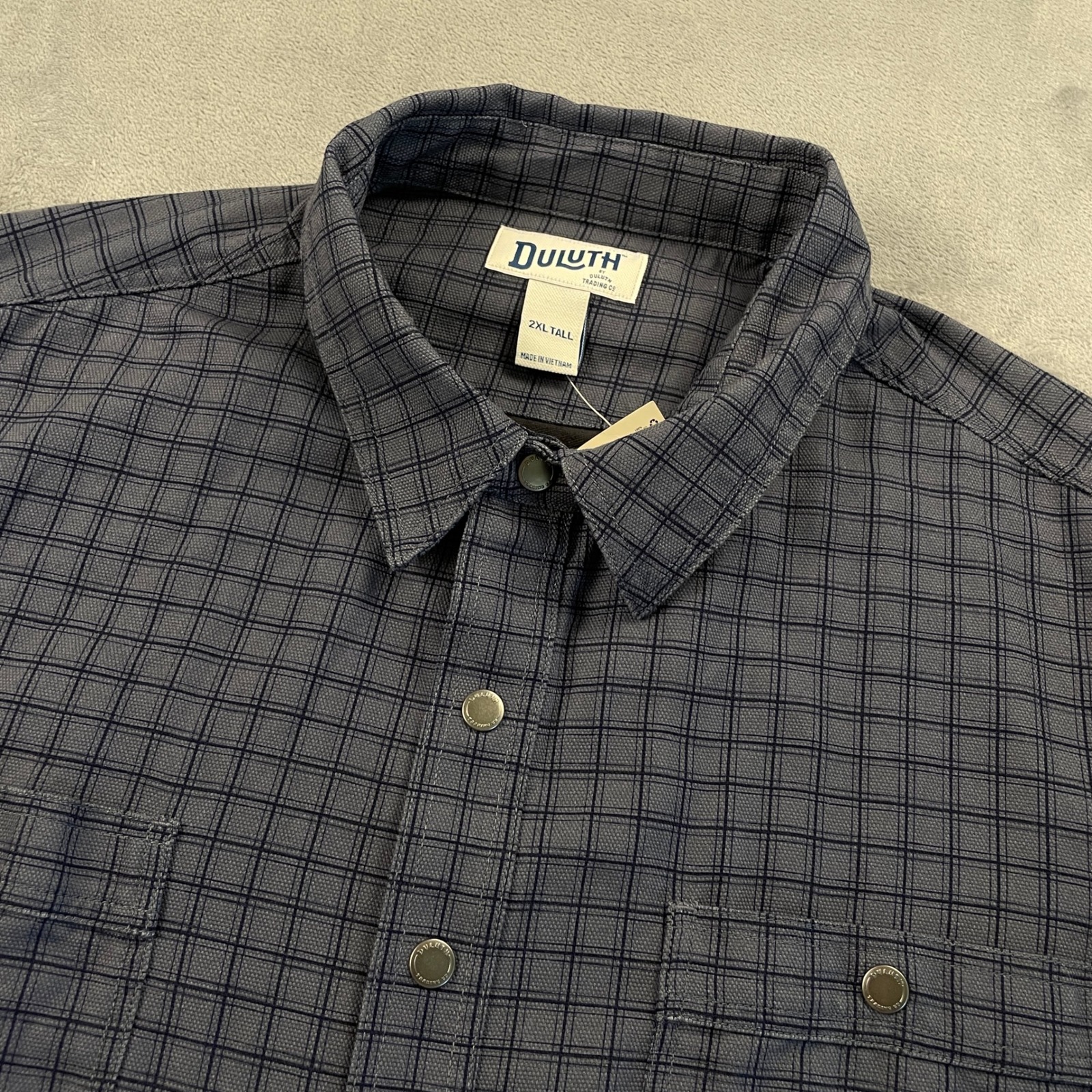 Duluth Trading Co Fire Hose Flannel Lined Shirt Shacket 2xl Tall Blue Grey Grid — image 2 of 8